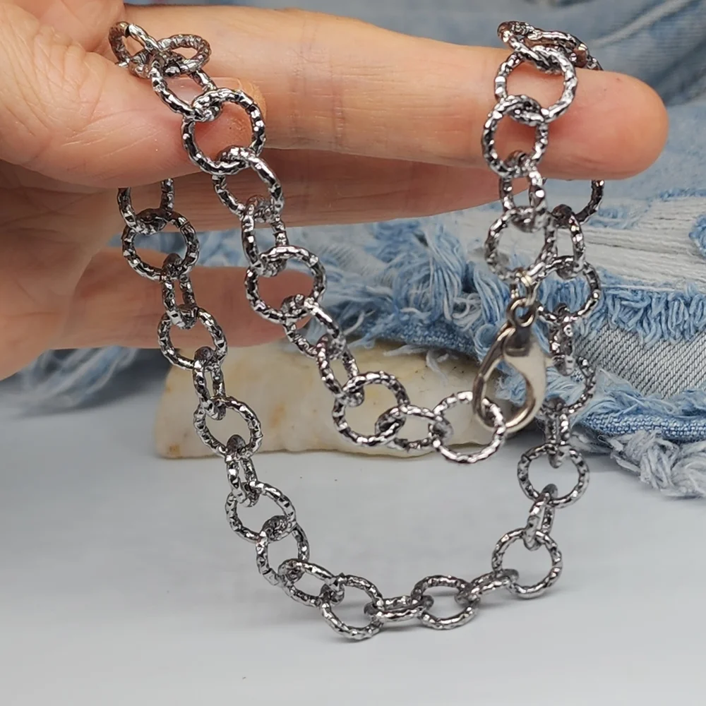 ❤️ ZARA Chain Trendy Large Link chain Vintage Silver NECKLACE  Textured Cain